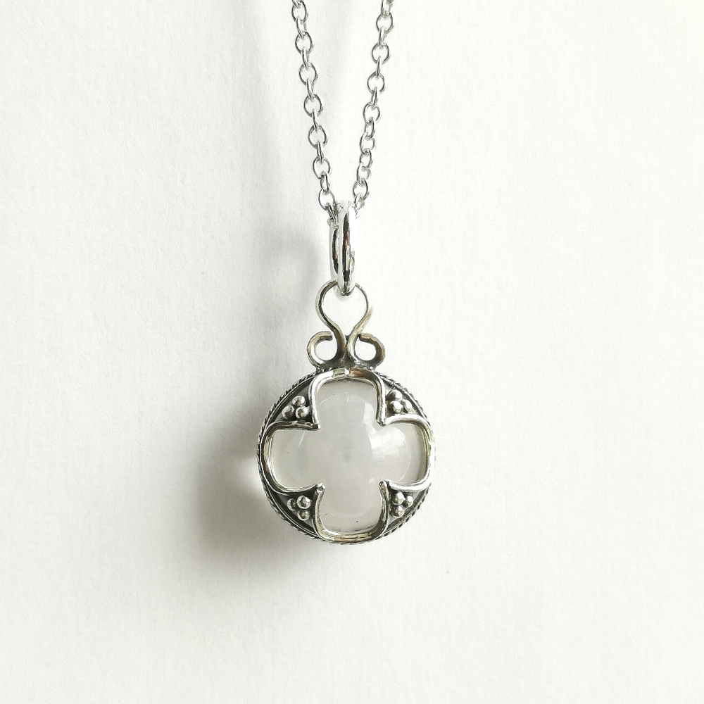 Tudor revival quartz ball sterling silver crown pendant necklace Pools of Light